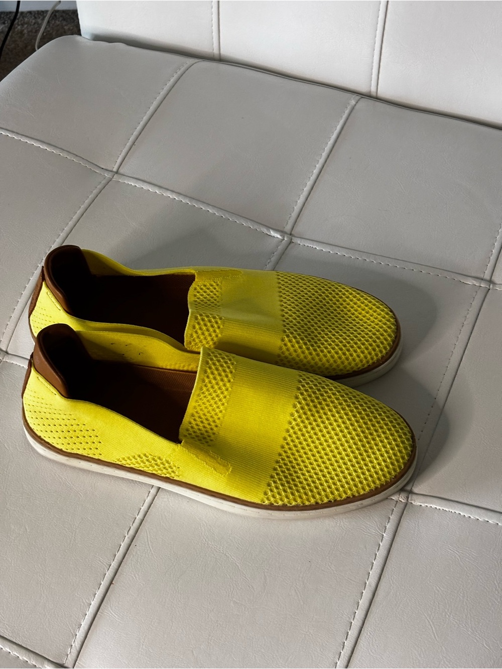 Women’s Yellow Slip-On Knit Loafers with Brown Heel Accent